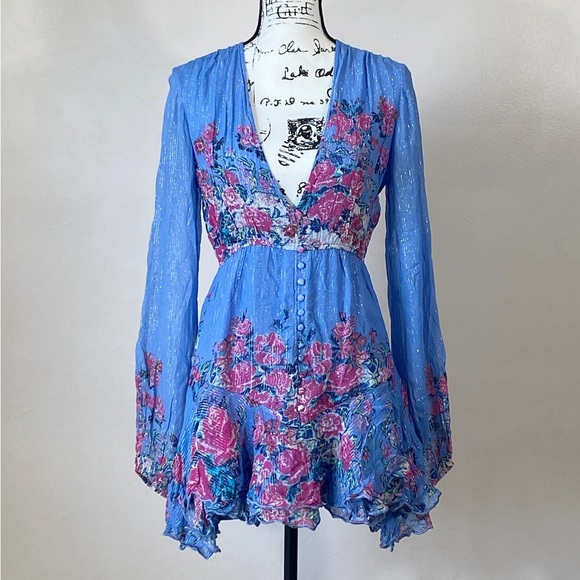 HEMANT & NANDITA Metallic Stripe Floral Minidress size M - Picture 6 of 14